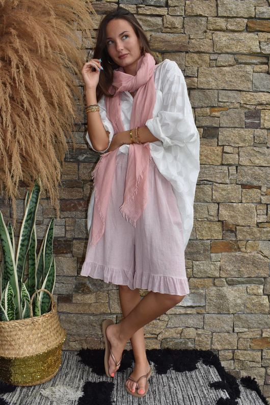 Lina Linen Blend Frill Short Washed Antique Rose